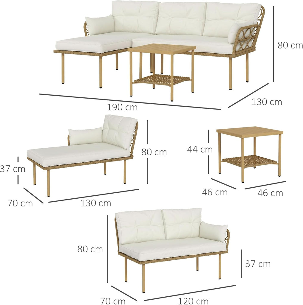 Outsunny Salon de Jardin Exterieur 4 Personnes 3 pièces avec 1 Table Basse Coussins Grand Confort Inclus résine tressée crème