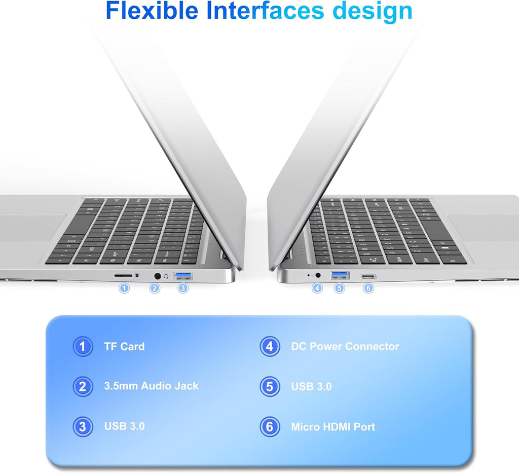 Ordinateur Portable 14 1" Pouces laptop 6 Go de RAM 128 Go de SSD N4000 Celeron Dual-Core Wi-Fi Bluetooth 2 4/5 0G 1366 * 768 IPS Design sans Ventilateur Inclus une Souris Clavier à Membrane.