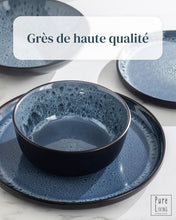 Load image into Gallery viewer, Service de Vaisselle en Grès Ibiza 36 pièces –Ensemble de Vaisselle pour 12 Personnes, Adapté au Lave-Vaisselle et au Micro-Ondes, Pure Living bleu fumé, Assiettes Service de Table