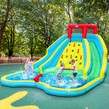 Load image into Gallery viewer, Toboggan Aquatique Gonflable 5 en 1 avec Pataugeoire Aire de Jeux Gonflable en Oxford avec Mur d'Escalade Charge 150kg pour 3-10 Ans (sans Souffleur) -