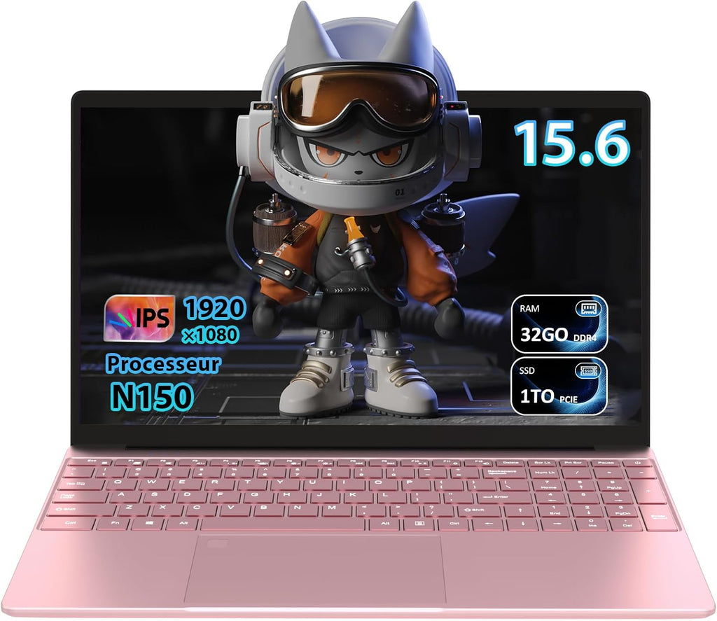 Pryloxen Ordinateur Portable Ultra-Fin 15 6" FHD IPS - Processeur Celeron N150 3 4 GHz 32 Go DDR4/1 to SSD Clavier Rétroéclairé Wi-FI 5G & Batterie 8000 mAh (360 × 275 × 18 mm 1 679 kg)