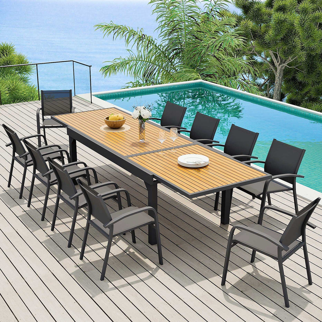 Table de jardin extensible en aluminium 12 places effet bois (200/320 x 100 cm) Murano Gris anthracite - Action-sport36 -
