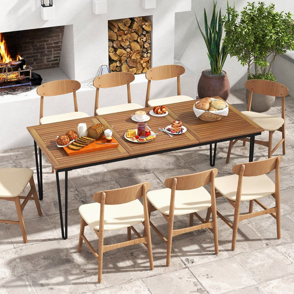 Table pour Jardin de 200 Cm Table d'extérieur pour 8 Personnes avec Trou pour Parasol de 5 Cm Pieds en Métal et Repose-pied Réglables -