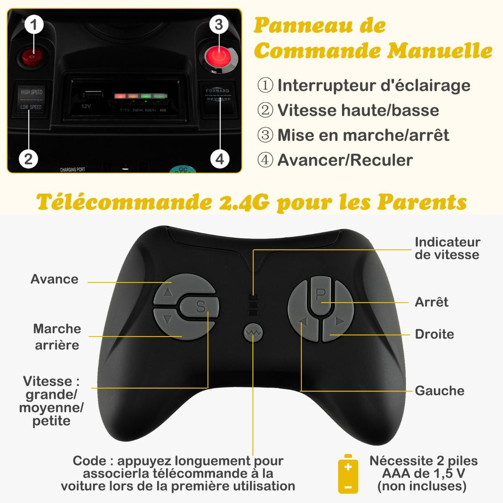 Tracteur Electrique 12 V pour Enfants 3-5 km/h Télécommande MP3 USB Vert/Jaune -