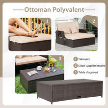 Load image into Gallery viewer, Salon de Jardin Extérieur Ajustable à Lit,2 Place avec Stockage Caché,Dossier Réglable à 4 Niveaux en Rotin PE -