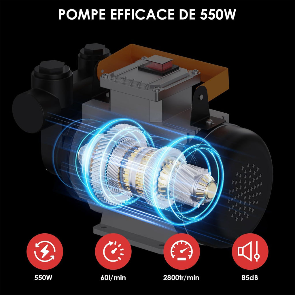 Pompe à diesel 230 V 550 W auto-amorçante - Stations essence mobiles 60/min - Avec tuyaux et pistolet de distribution - Pour voitures camions citernes etc.