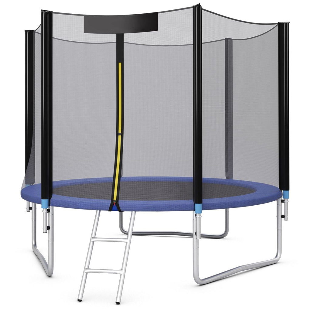 Trampoline de Jardin 脴 305cm avec Filet de Scurit Porte Entre Echelle Noir et Bleu -