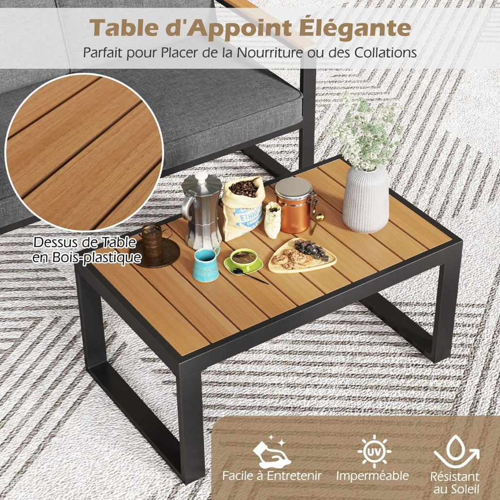 Salon de Jardin 2 Pièces avec Table Basse Causeuse Ensemble de Meubles d'Extérieur en Aluminium avec Accoudoirs Gris -