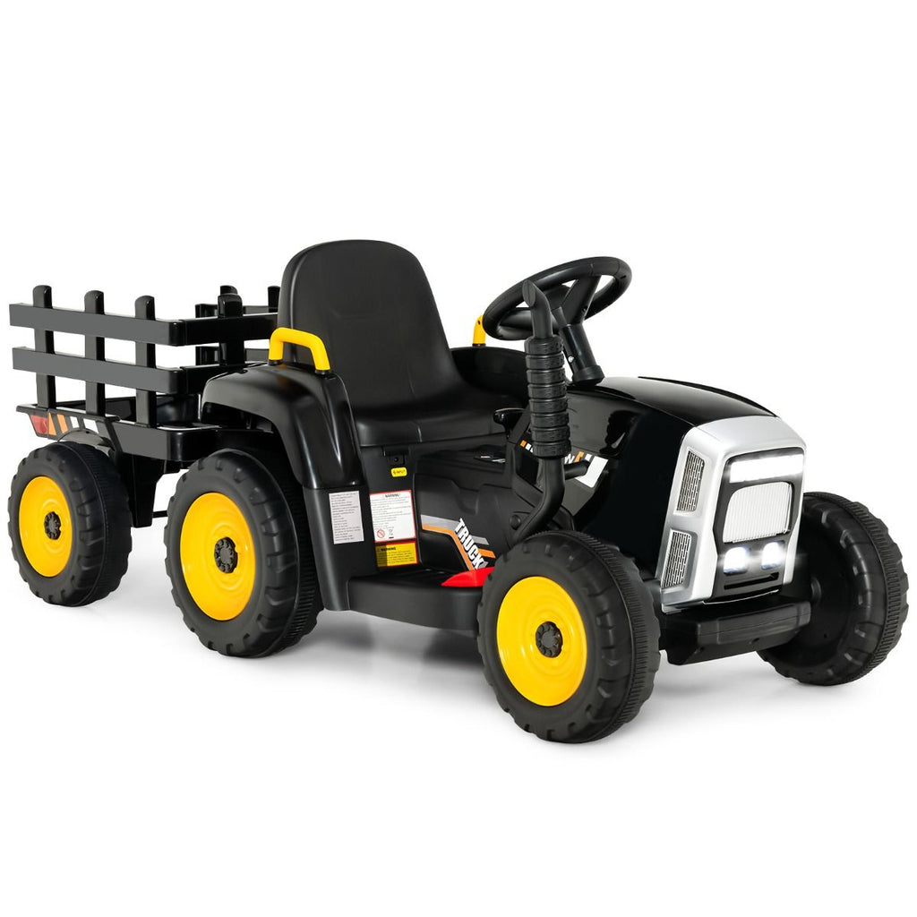 Tracteur Electrique avec Remorque pour Enfants 3 Vitesses Lumières LED Fonctions o USB et Bluetooth Jaune/Rose/Rouge/Vert/Vert Foncé/Noir -