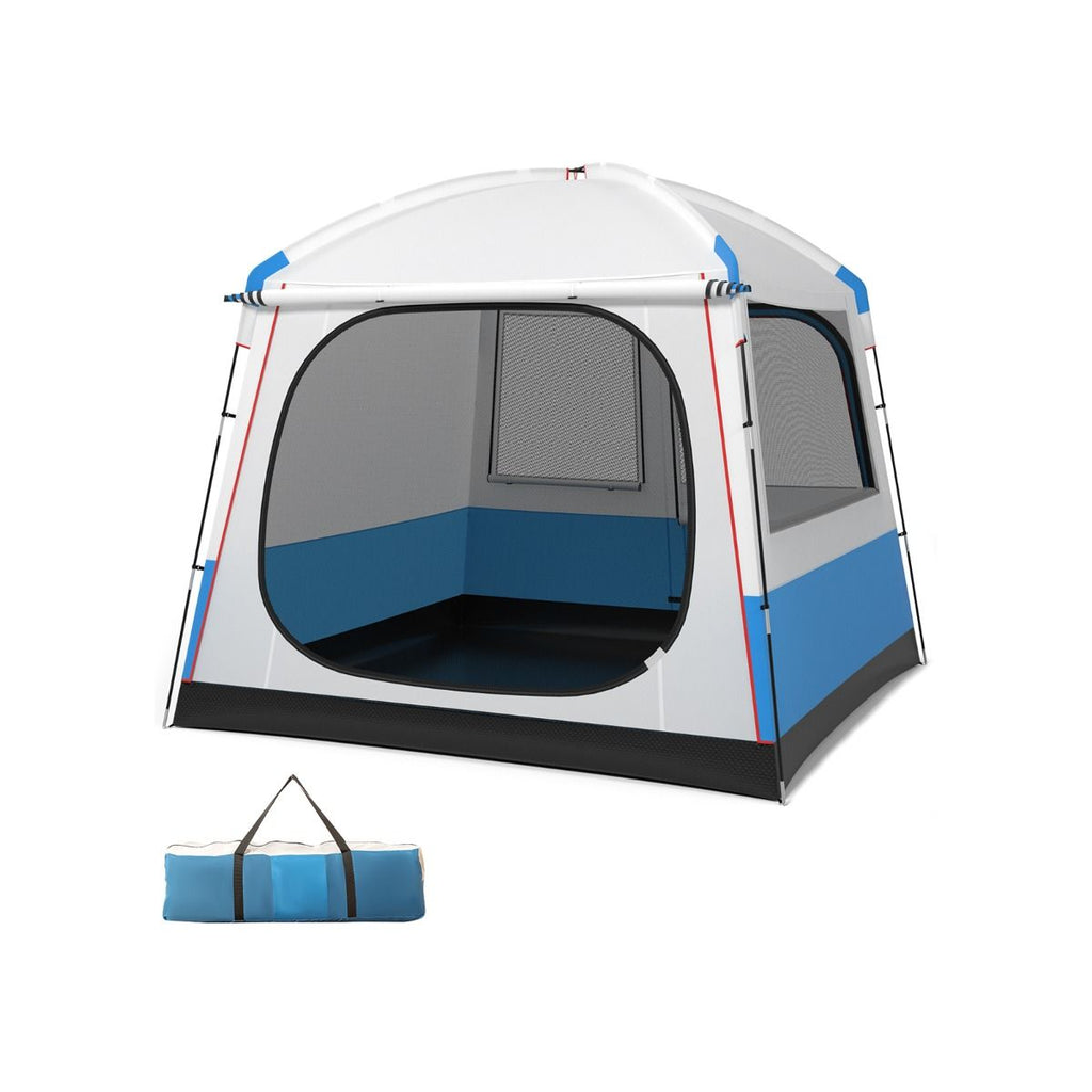 Tente de Camping pour 5 Personnes Tente Dôme Étanche avec Porte et Fenêtres en Maille Sac de Transport 248x248x230cm Bleu + Blanc -