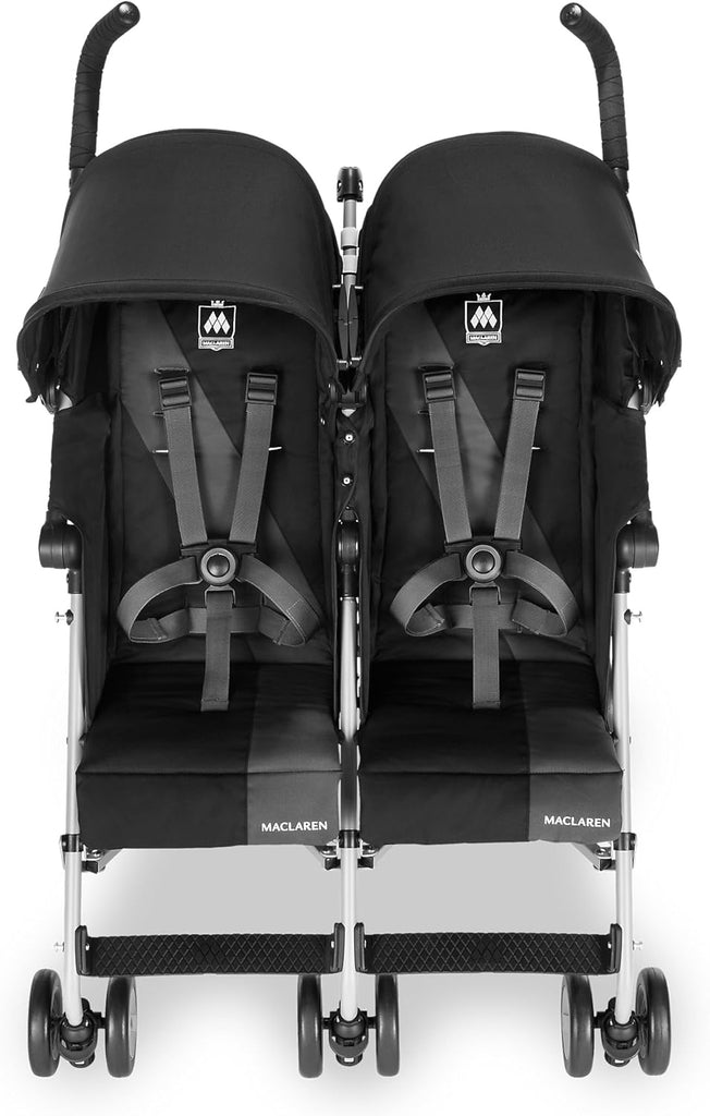 Poussette double Maclaren Twin Triumph (6 mois,jusqu' 15 kg,un enfant par sige),lgre et compacte,capote extensible UPF 50+ avec habillage pluie - Noir/Anthracite