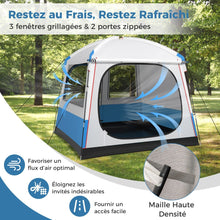 Load image into Gallery viewer, Tente de Camping pour 5 Personnes Tente Dôme Étanche avec Porte et Fenêtres en Maille Sac de Transport 248x248x230cm Bleu + Blanc -
