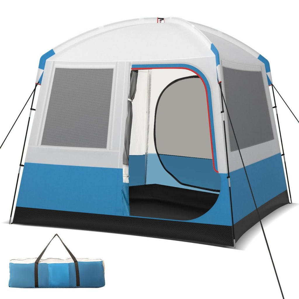 Tente de Camping pour 5 Personnes Tente D么me tanche avec Porte et Fen锚tres en Maille Sac de Transport 248x248x230cm Bleu + Blanc -