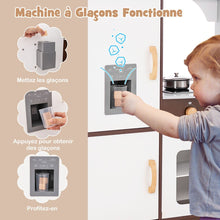 Load image into Gallery viewer, Jeu de Cuisine d'Angle pour Enfants de 3 Ans et Plus en Bois Machine à Glaçons Porte-serviettes Accessoires Effets Sonores et Lumineux -