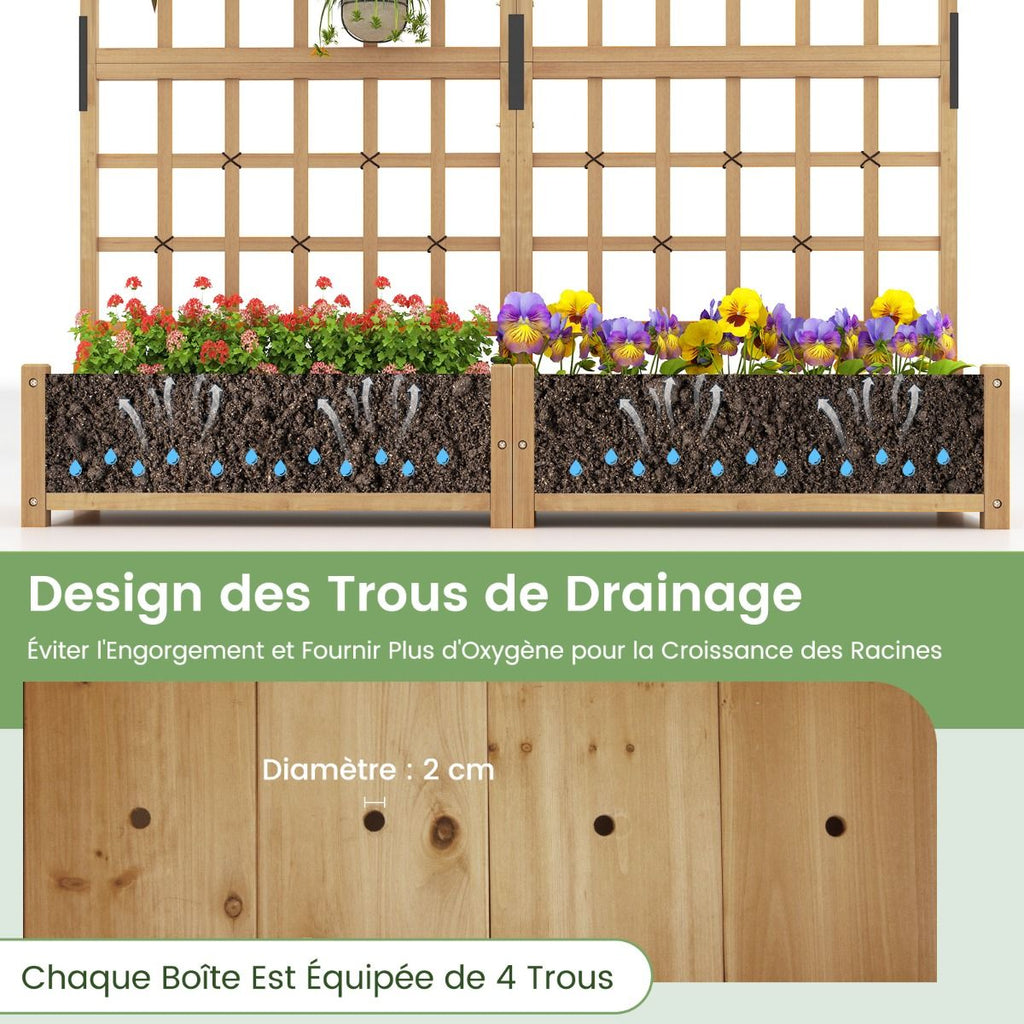 Jardinire avec 2 Treillis 2 Bacs Toit Suspendu en Bois Lit de Jardin Surlev avec 4 Trous de Drainage 180 x 48 x 183 cm Orange -