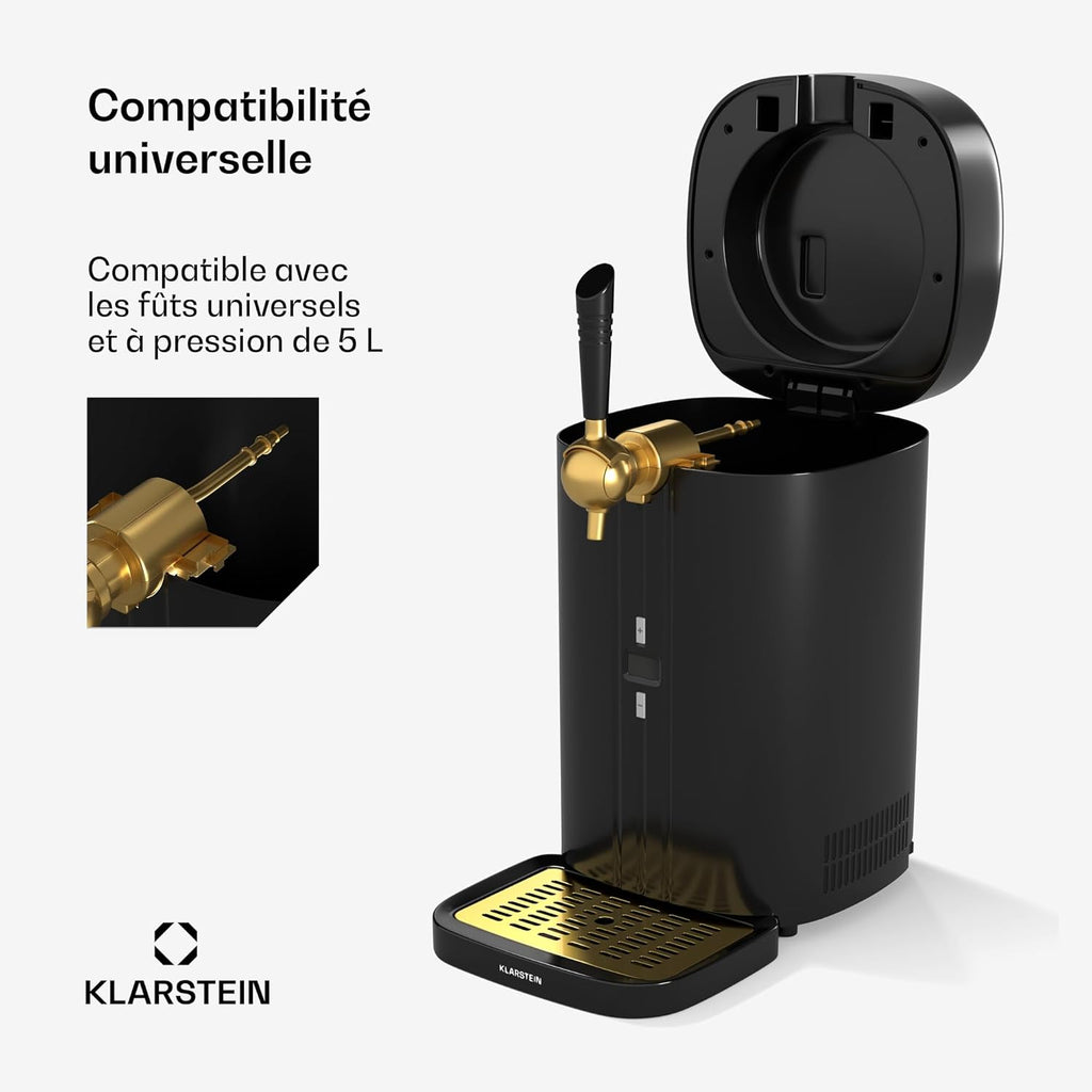 Klarstein FrostBrew Tireuse à Bière - Système de Pression CO₂ Fûts 5L Refroidissement Thermoélectrique 3-12°C Levier de Tirage Noir/Or