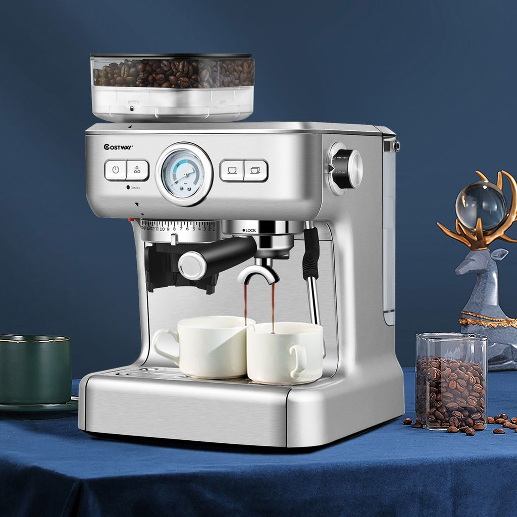 Machine à Café Automatique avec Broyeur à Grains 1350W 30 Niveaux de Poudre de Café Réglables Température Réglable -