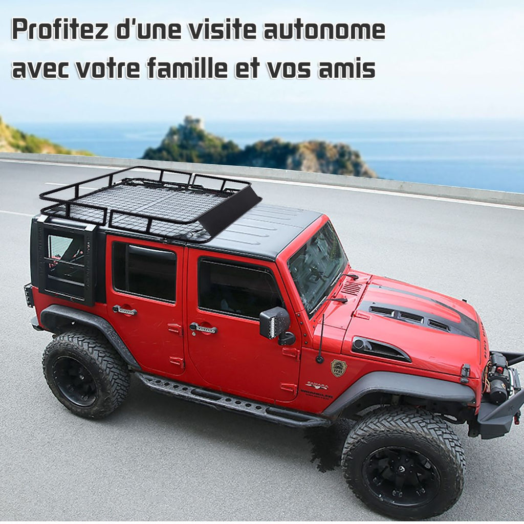 Porte-Bagages de Toit pour Voiture en Métal 122,5x102CM avec Déflecteur d’Air Capacité 75 KG Noir Accessoires Automobiles -