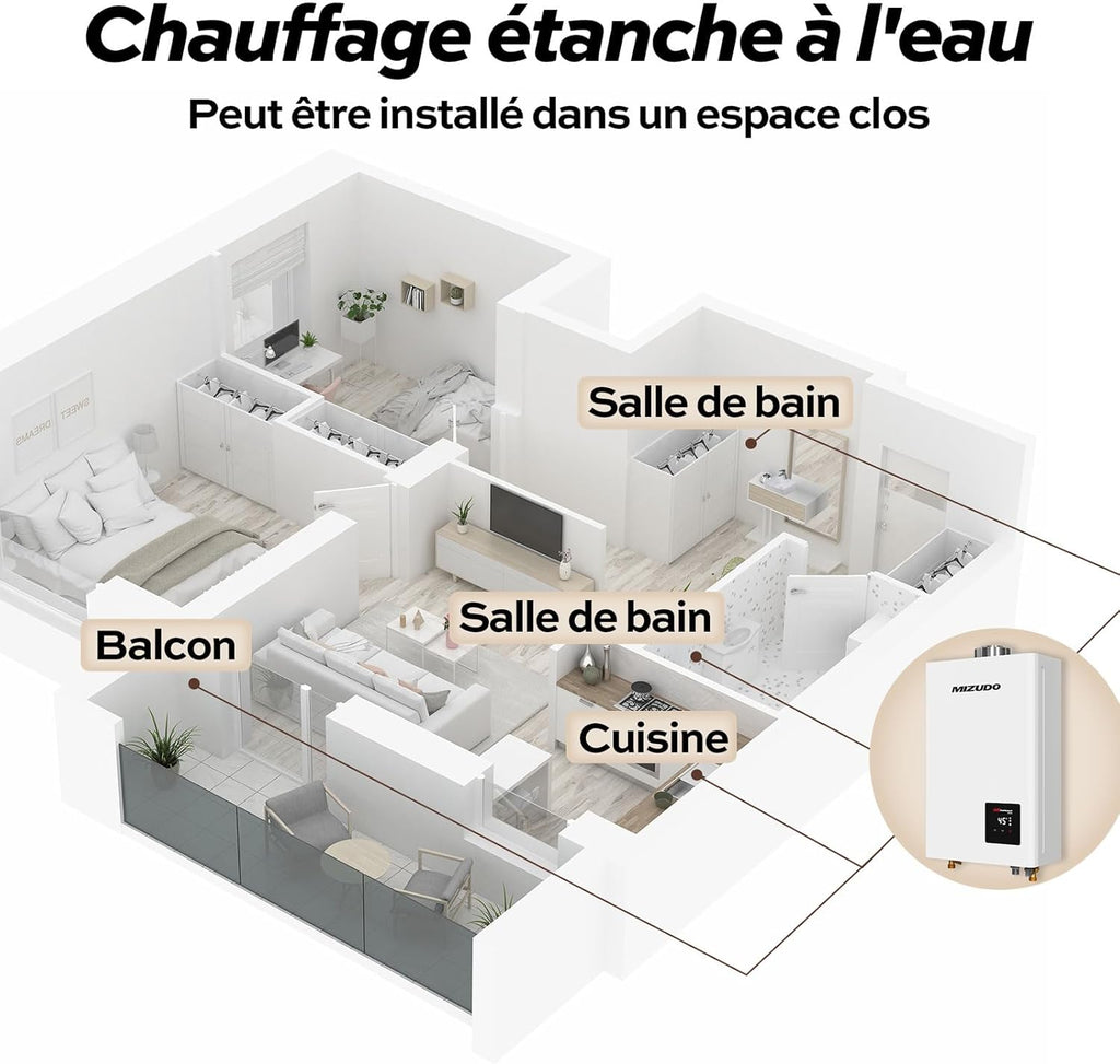 MIZUDO 11L Chauffe-Eau à Gaz Instantané Propane Indoor, avec indicateur LED pour Usage Domestique