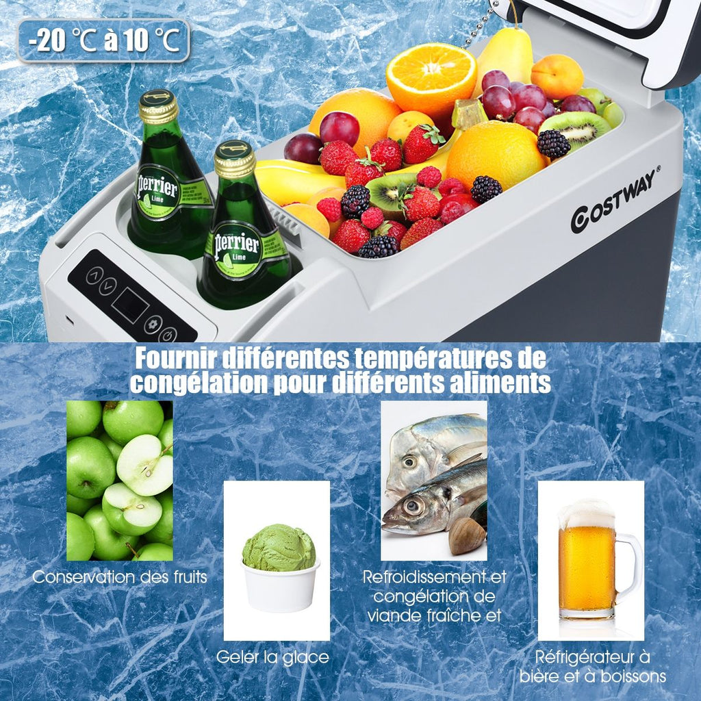 Rfrigrateur Conglateur de Voiture 12L Portable Compresseur -20掳C  +10掳C Ampoules LED 2 Porte-gobelets 23x53x36cm -