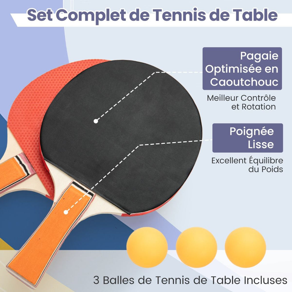 Table de Ping-Pong Pliable Peu Encombrante avec Filet Tennis de Table avec 2 Raquettes 3 Balle Pieds Rglables 180 x 90 x 76 cm -
