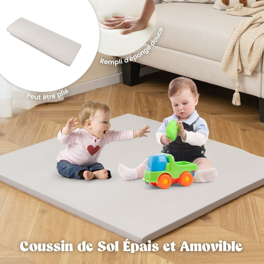 Tente de Jeu d'Intérieur en Bois pour Enfants 6 en 1 Tableau Noir Table Chaise 6 Bacs de Rangement Coussin de Sol Maison de Jeu pour 2-6 ans Beige -