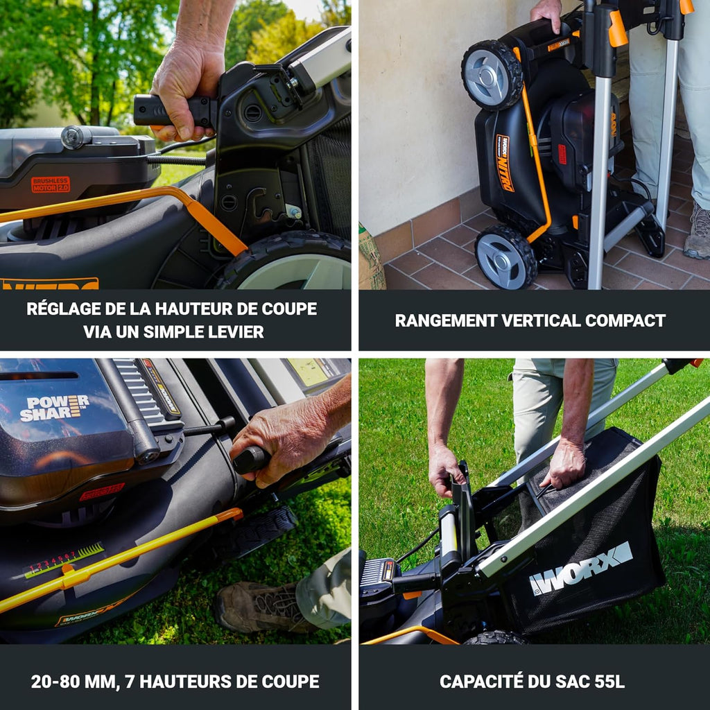 Pack Pro+ Tondeuse à Gazon 40V 460m² + Coupe-Bordures 20V + 2 Batteries 4Ah et 1 Batterie 2Ah + Chargeur Double et Chargeur Simple (Idéal pour l'Entretien du Jardin)
