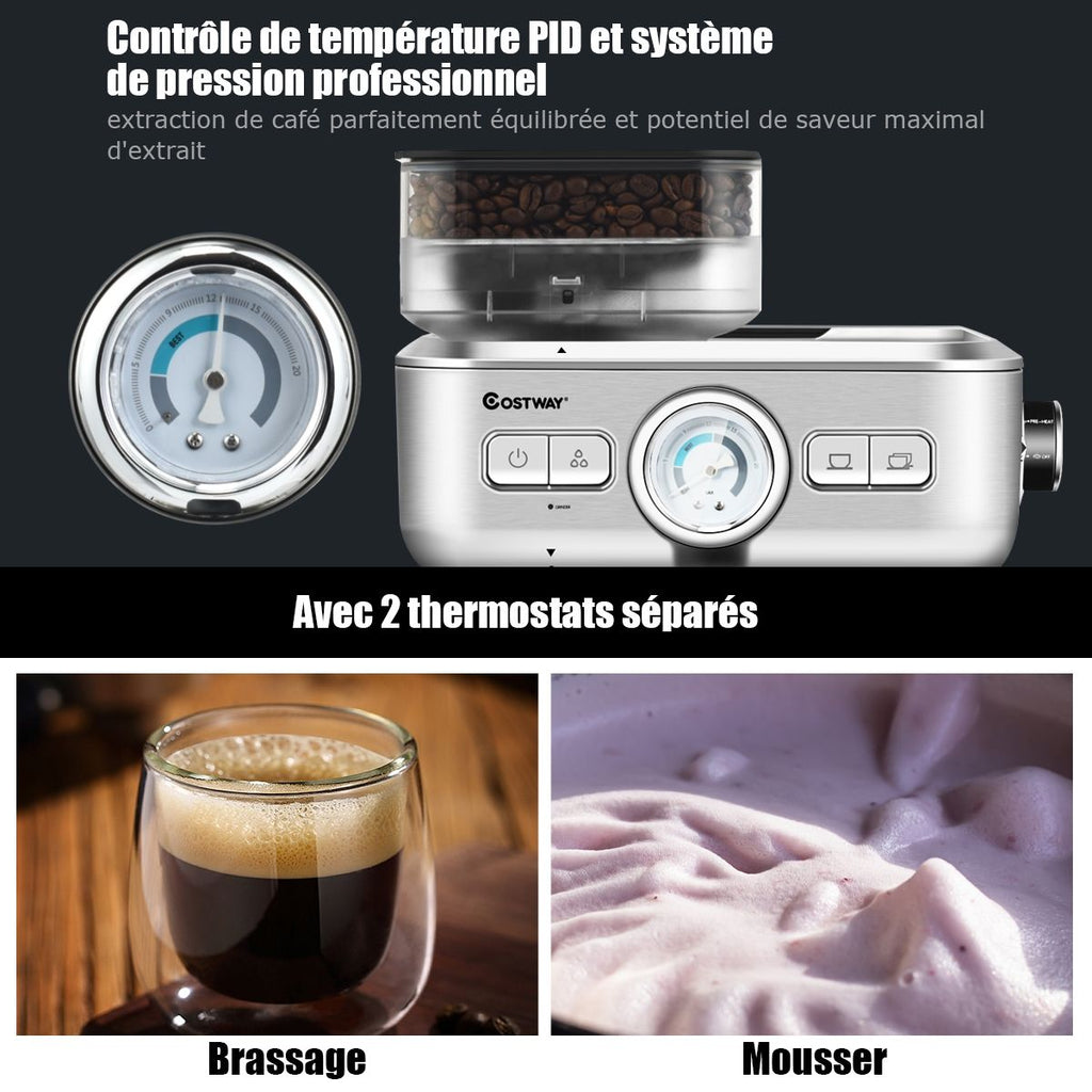 Machine à Café Automatique avec Broyeur à Grains 1350W 30 Niveaux de Poudre de Café Réglables Température Réglable -