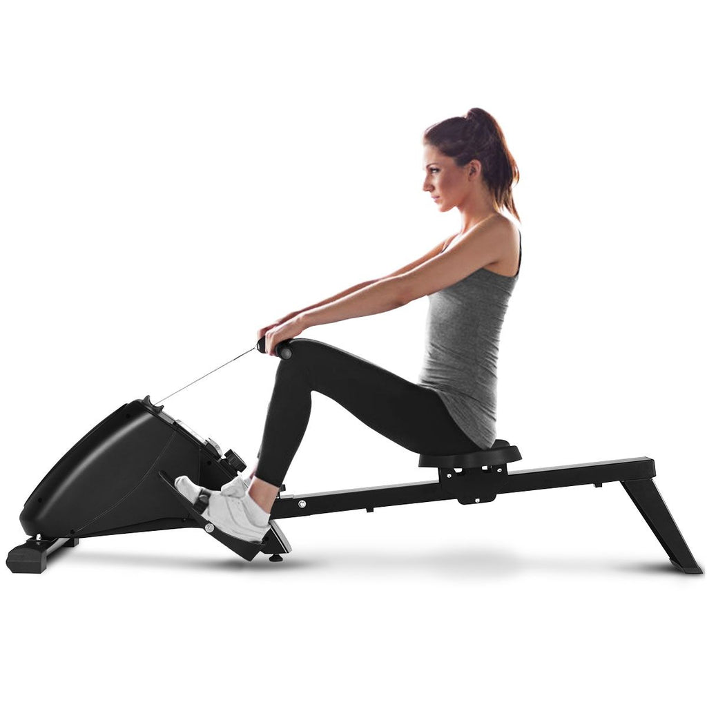Rameur d'Appartement Pliable à Résistance 10 Niveaux Ecran Lcd Capacité 120kg Musculation Des Bras Cardio-Training Noir -