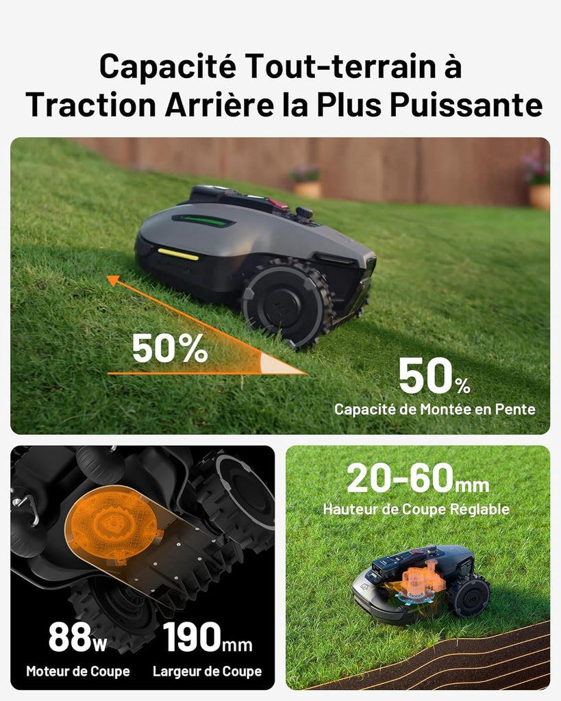 MAMMOTION YUKA Mini 700 Robot Tondeuse sans Fil Périphérique, NetRTK+Vision, Aucune Antenne RTK Requise, Recommandé 700 m², Pente à 50%, Cartographie Automatique, avec Module 4G