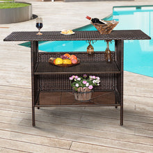 Load image into Gallery viewer, Table de Bar de Jardin en Rsine Tresse avec 2 Etagres de Rangement 2 de Rails pour Porte-Verres Marron -