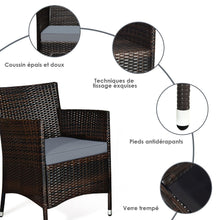 Load image into Gallery viewer, Salon de Jardin 4 PCS Mobilier de Terrasse en Rotin PE pour Véranda Patio Terrasse Piscine Marron et Gris -