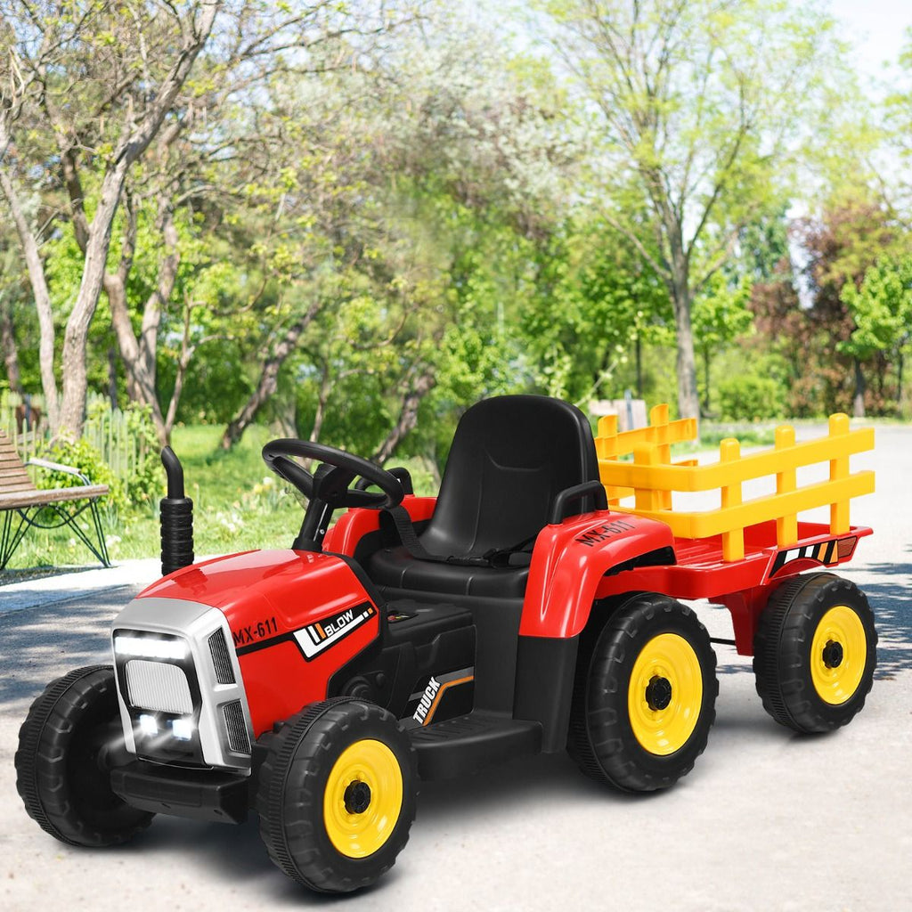 Tracteur Electrique avec Remorque pour Enfants 3 Vitesses Lumières LED Fonctions o USB et Bluetooth Jaune/Rose/Rouge/Vert/Vert Foncé/Noir -