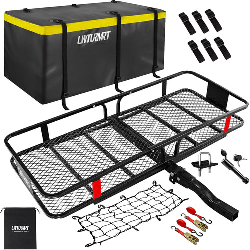 LWTURMRT Porte-Bagages d'attelage de 152,4 x 55,9 x 15,2 cm avec Sac de Chargement étanche (147,2 x 50,8 x 61 cm), Peinture de Cuisson résistante à la Rouille et matériau en Alliage d'acier