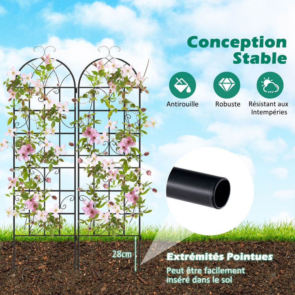 Lot de 4 Treillis de Jardin en Métal 180 x 50 cm Clôture Décorative pour Plante Grimpante Grille Fleurs Antirouille pour Jardin Cour Patio Noir -