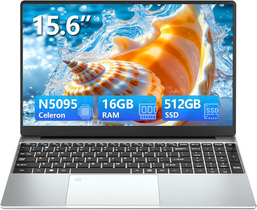 Ordinateur Portable 15 6 Pouces PC Portable Celeron N5095 CPU 16Go RAM 512Go SSD Laptop Win11 FHD 1920 x 1080 Rétroéclairé & Déverrouillage Empreinte Webca Wi-FI 5 BT4.2 USB 3.0 * 2