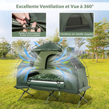 Load image into Gallery viewer, Tente de Camping avec Lit pour 1 Personne Lit de Camping Pliant 5 en 1 avec Matelas Pneumatique Oreiller Sac de Couchage Tente Surélevée Étanche -