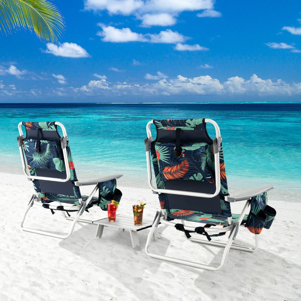 Lot de 2 Chaises de Camping Plage Pliante Table Enroulable en Aluminium Appui-tête Dossier Réglable à 5 Positions 6 Couleurs au Choix -
