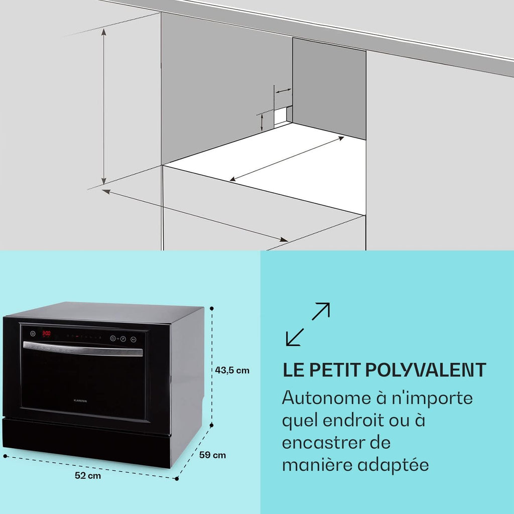 Mini Lave Vaisselle de Table de 8 Couvert,Silencieux,6 Programmes de Lavage,Portable,Facile à Installer pour la Maison et Bureau -