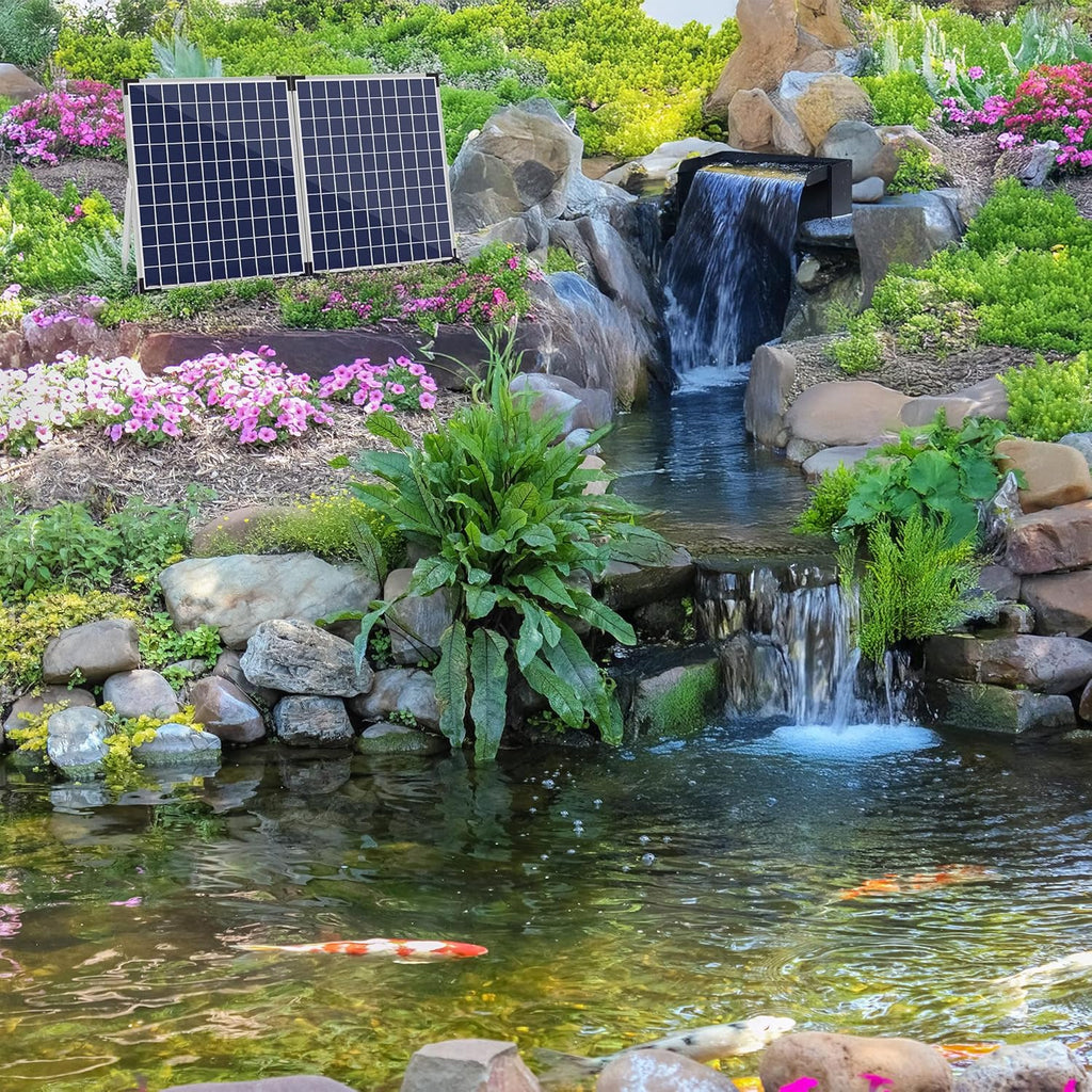Kit complet de cascade solaire Biling pour bassin de jardin,cascade en acier inoxydable de 20 cm avec pompe de 2100 l/h pour mur d'eau de terrasse de jardin