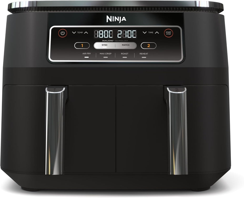 Foodi FlexDrawer Air Fryer,Dual Zone Avec Sparateur Amovible,Grand Tiroir de 10,4 L,7-en-1,Double Zone,Sans Huile,Pices Antiadhsives Compatibles Au Lave-Vaisselle,Noir AF500EU
