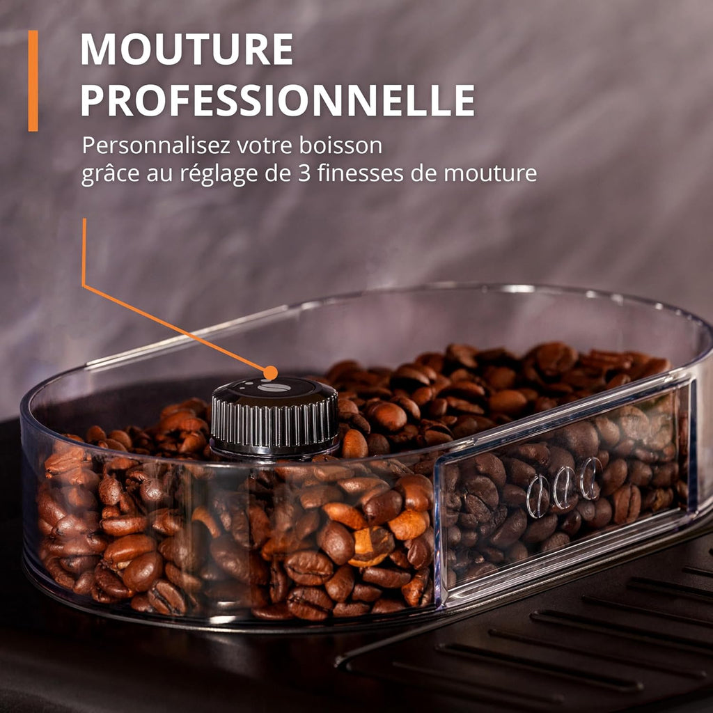 Machine à café grain,1,7 L,2 tasses en simultané,Nettoyage automatique,Buse vapeur pour Cappuccino,Cafetière espresso,Essential noire YY8125FD,Noir -