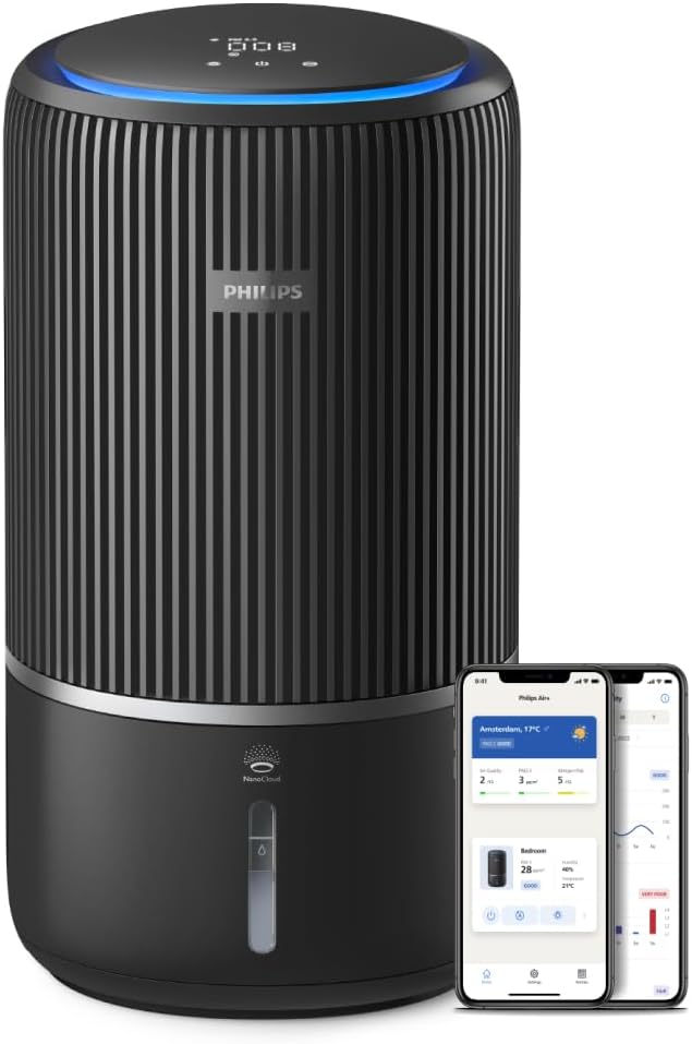 Philips Série 3400 Purificateur d'Air et Humidificateur 2 en 1, Filtre HEPA NanoProtect + Filtre à Charbon Actif, Humidification Hygiénique, CADR 300 m³/h, Taux d'Humidification 650 ml/h (AC3421/13)