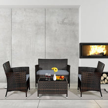 Load image into Gallery viewer, Salon de Jardin 4 PCS Mobilier de Terrasse en Rotin PE pour Vranda Patio Terrasse Piscine Marron et Gris -