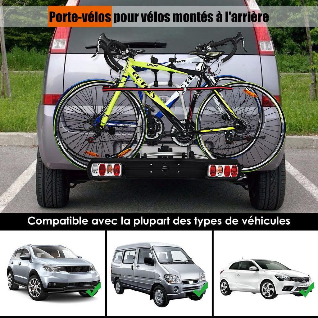 Porte-vlos pour Attelage sur SUV Berline Fourgon pour 2 Vlos Conception Intelligente de Basculement 113x72x63cm -