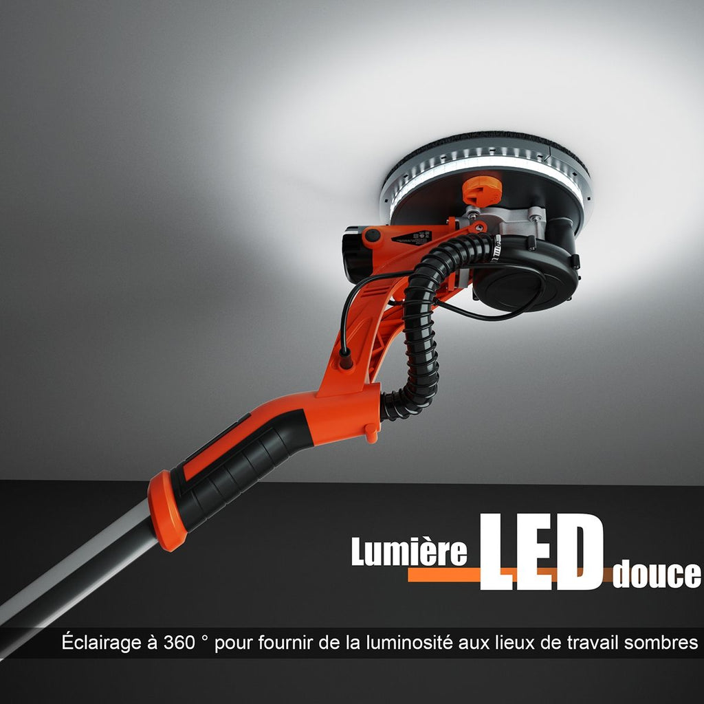 Ponceuse de Plaque de Plâtre 750W avec Lumière LED 6 Vitesses Variables 800-1750 tr/min -