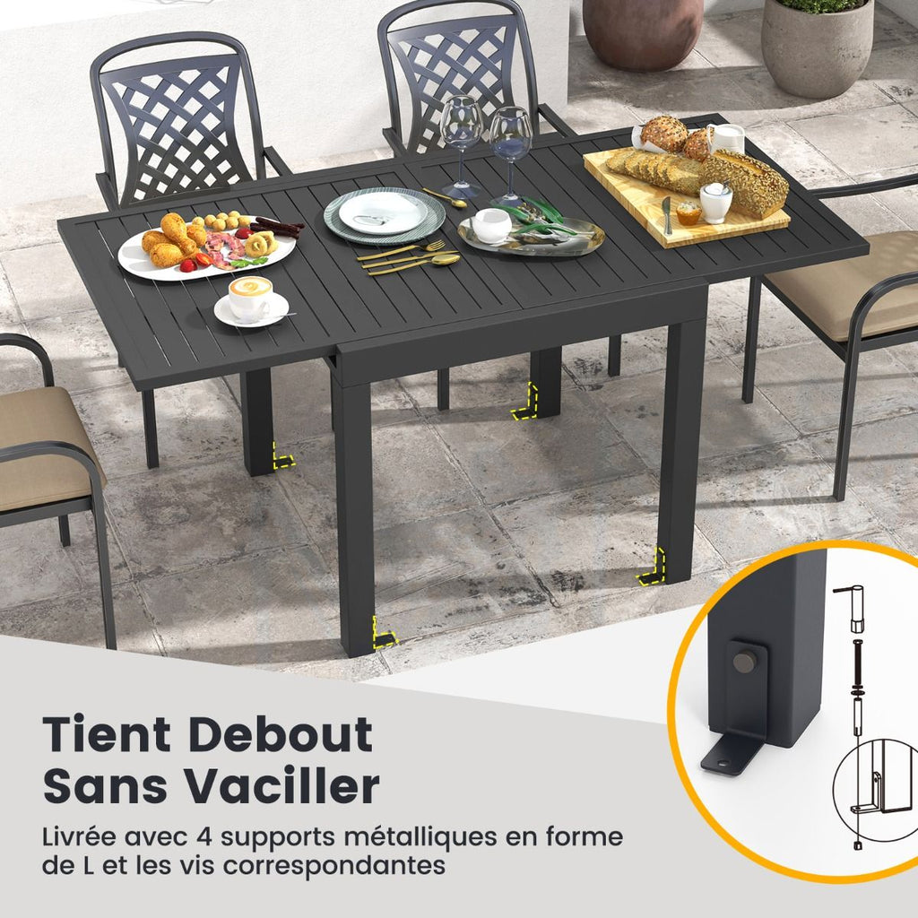 Table de Jardin Extensible en Aluminium Ajustable de 80  160 CM Table  Manger Extrieure Plateau  Lattes pour 4-6 Personnes Gris Fonc -