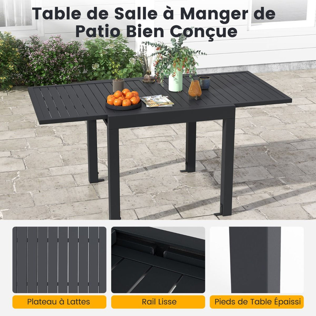Table de Jardin Extensible en Aluminium Ajustable de 80  160 CM Table  Manger Extrieure Plateau  Lattes pour 4-6 Personnes Gris Fonc -