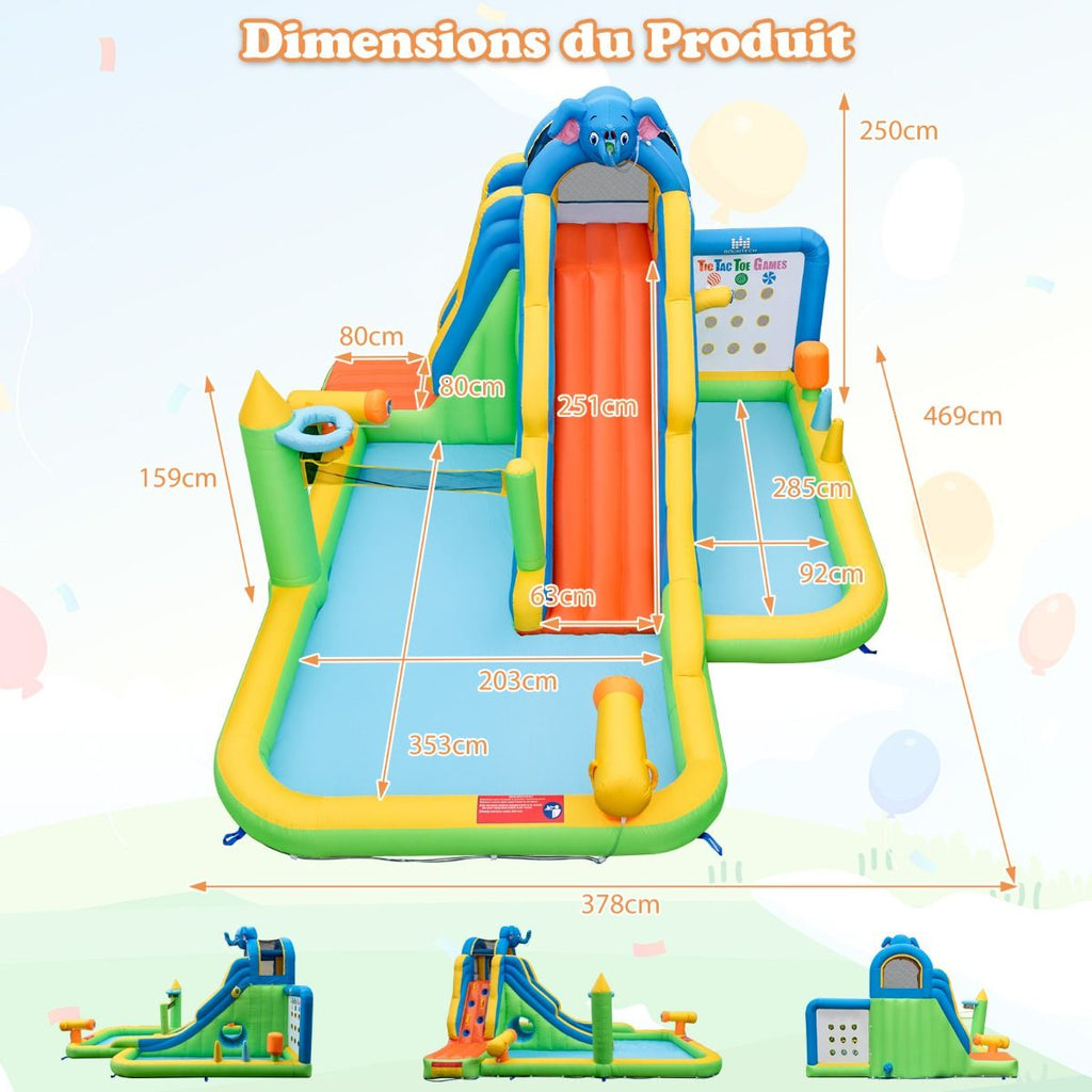 Toboggan Aquatique Gonflable Géant pour Enfants Piscine à Éclaboussures sures Mur D'escalade Canons à Eau Lancer D'anneaux Cerceau (sans Souffleur) Multicolore -