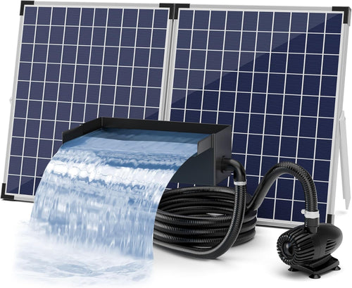 Kit complet de cascade solaire Biling pour bassin de jardin,cascade en acier inoxydable de 20 cm avec pompe de 2100 l/h pour mur d'eau de terrasse de jardin